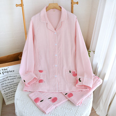 Plus-size postpartum summer sleepwear (200 lbs), thin cotton nursing pajamas with gauze and crepe fabric, long sleeves—for autumn.