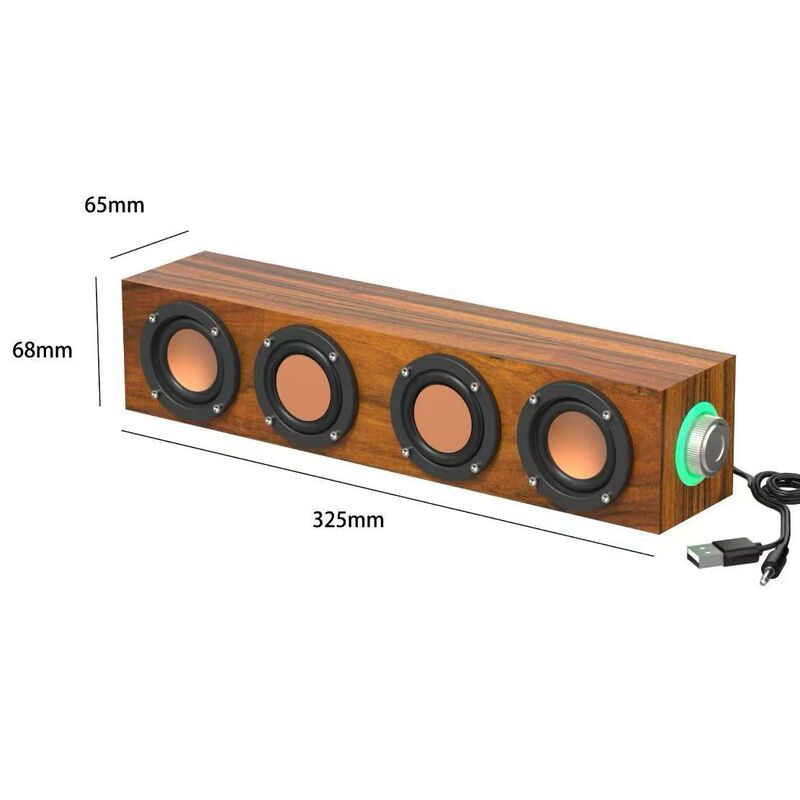 E1172 Wooden Retro Computer Speaker Desktop Bluetooth Speaker Laptop Long Bar USB Wired Subwoofer