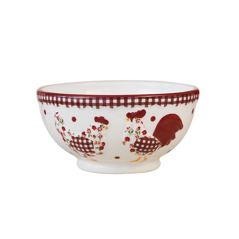 Cerámica de Pascua roja picada pollo cubiertos tazón de arroz tazón de ensalada tazón de cerámica tazón de fideos creativos para el hogar almacenamiento image 6