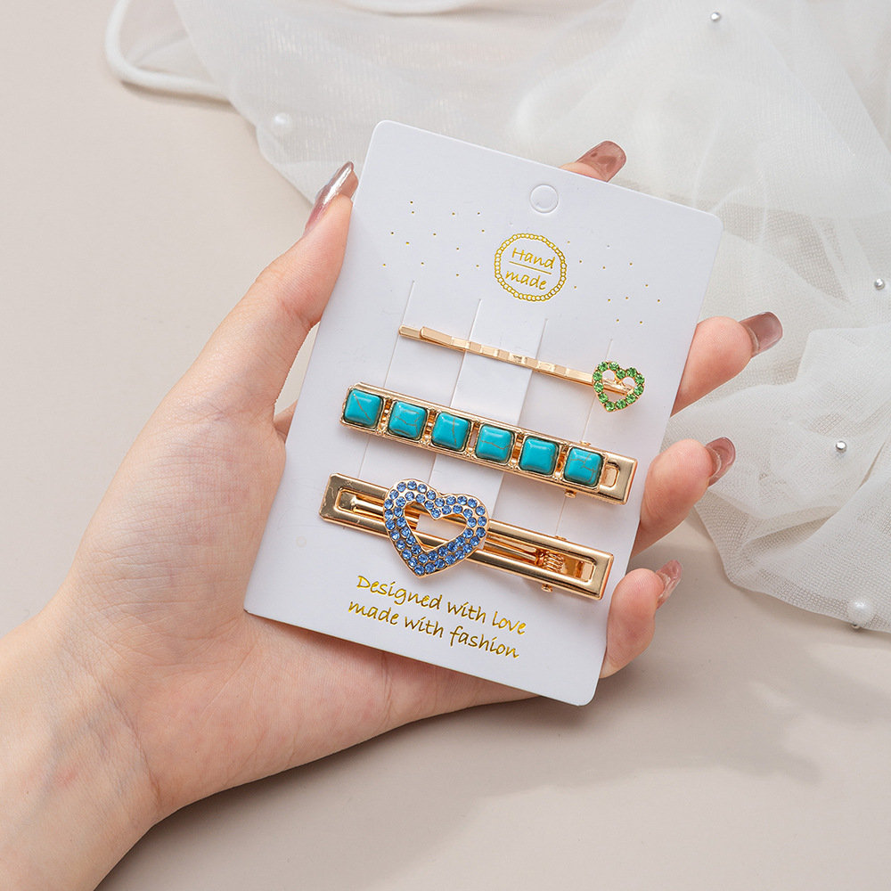 18g Weight Hair Clip Hair Accessories Type December Birthstone Turquoise Inlay Material 1 Set Quantity Outdoor, Street, Shopping Occasion Alloy Material Oval, Heart Shape Pattern Women's Gender Plating, Inlay Design Retro Style Women's Retro Oval Heart Shape Alloy Plating Inlay Turquoise Hair Clip 6