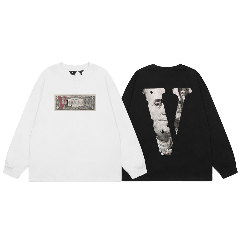Autumn and Winter New High-Quality Heavyweight Long-Sleeve T-Shirt Top Vlone Large V Round Neck Cuffed Long-Sleeve Cross-Border Dropshipping Autumn and Winter New High-Quality Heavyweight Long-Sleeve T-Shirt Top Vlone Large V Round Neck Cuffed Long-Sleeve Cross-Border Dropshipping