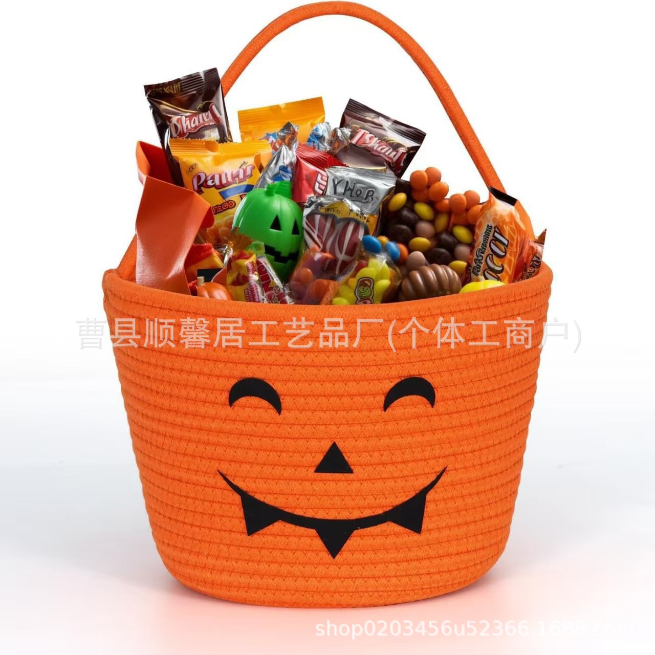 Cross-Border Halloween Simple Style Storage Basket Cotton Rope Hand-Woven Candy Basket Children's Pumpkin Bucket Decorative Storage