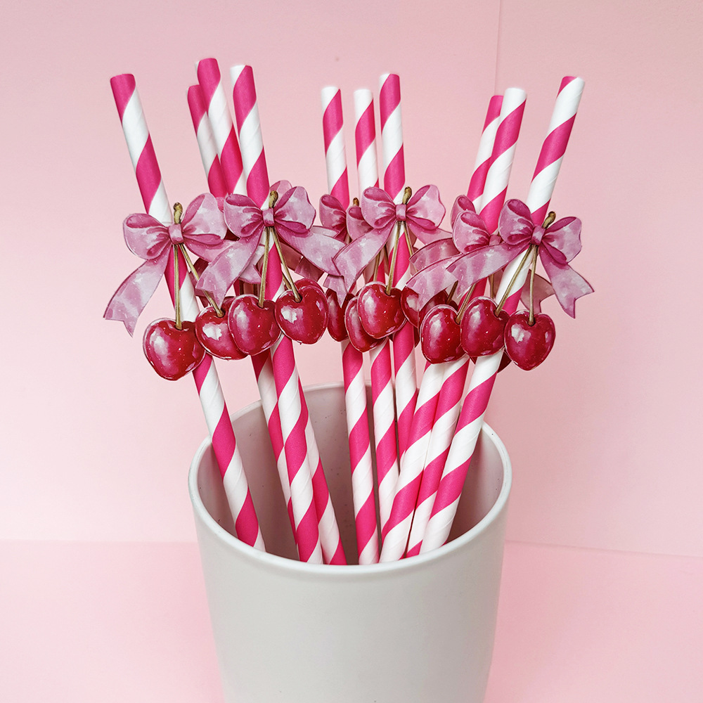 Suministros para fiestas transfronterizas Fruta creativa Limón Cereza Papel desechable Pajita Jugo Bebida Pajita Spot al por mayor