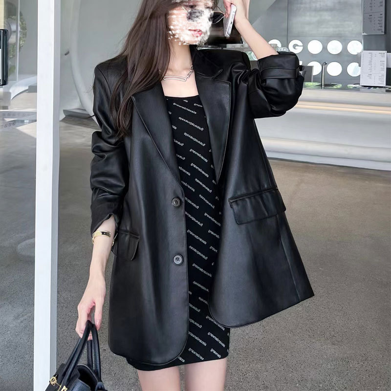 2024 autumn new plus size women's casual Hong Kong style leather coat leather coat slim suit [8901 in stock