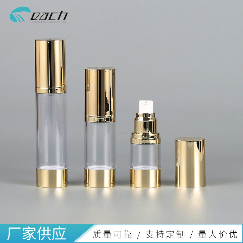 Supply of Multi-Specification Push-Type Vacuum Lotion Bottles 15Ml-80Ml Electroplated Gold Transparent Cosmetic Dispensing Bottles