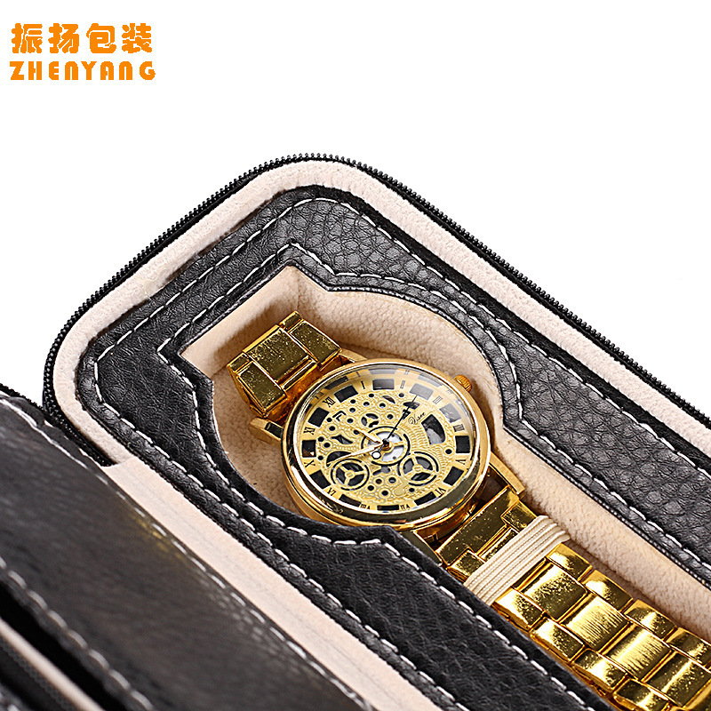 New Watch Storage Box Zipper Bag 2 Slots 4 Slots Pu Leather Business Watch Case Collection Box Packaging Box in Stock