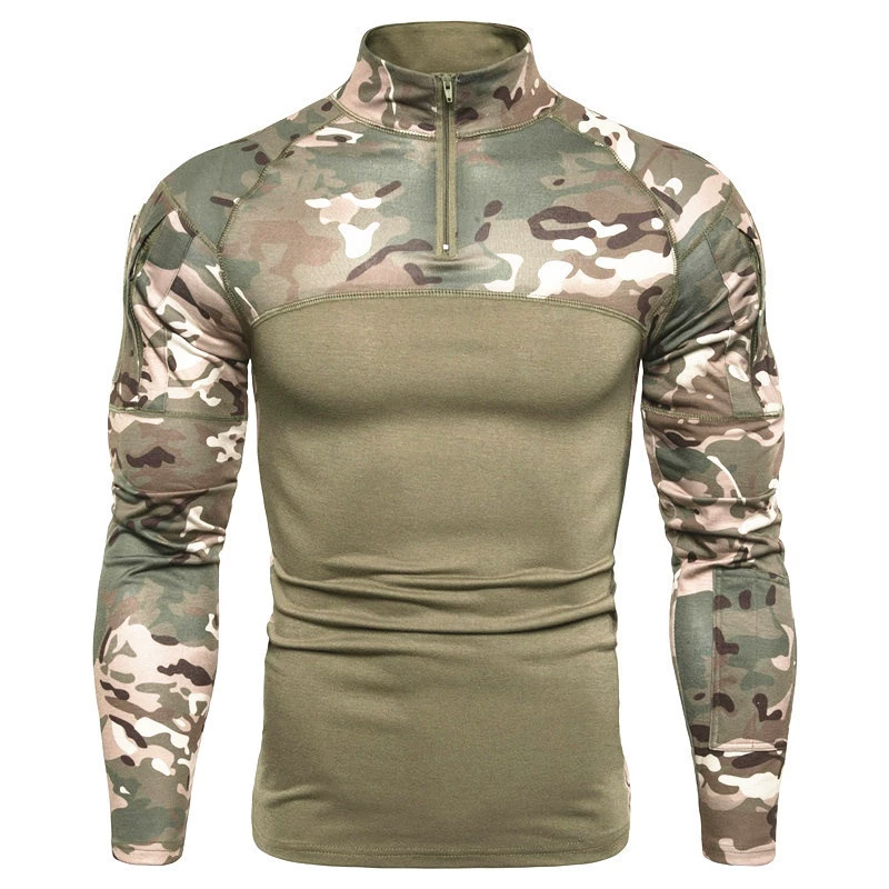 Трансграничный открытый фитнес мужской летний камуфляжный цвет с длинными рукавами американский военный стиль молодежный тактический костюм лягушки футболка