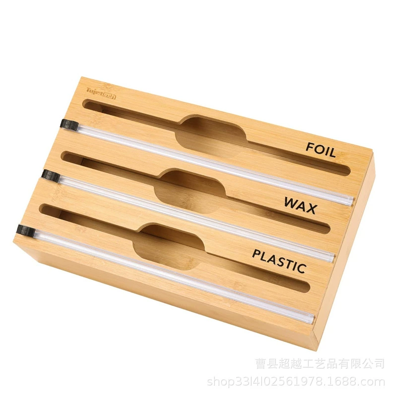 Wooden kitchen plastic wrap box tin foil paper cutter drawer storage box bamboo category category, bamboo wood cutting box