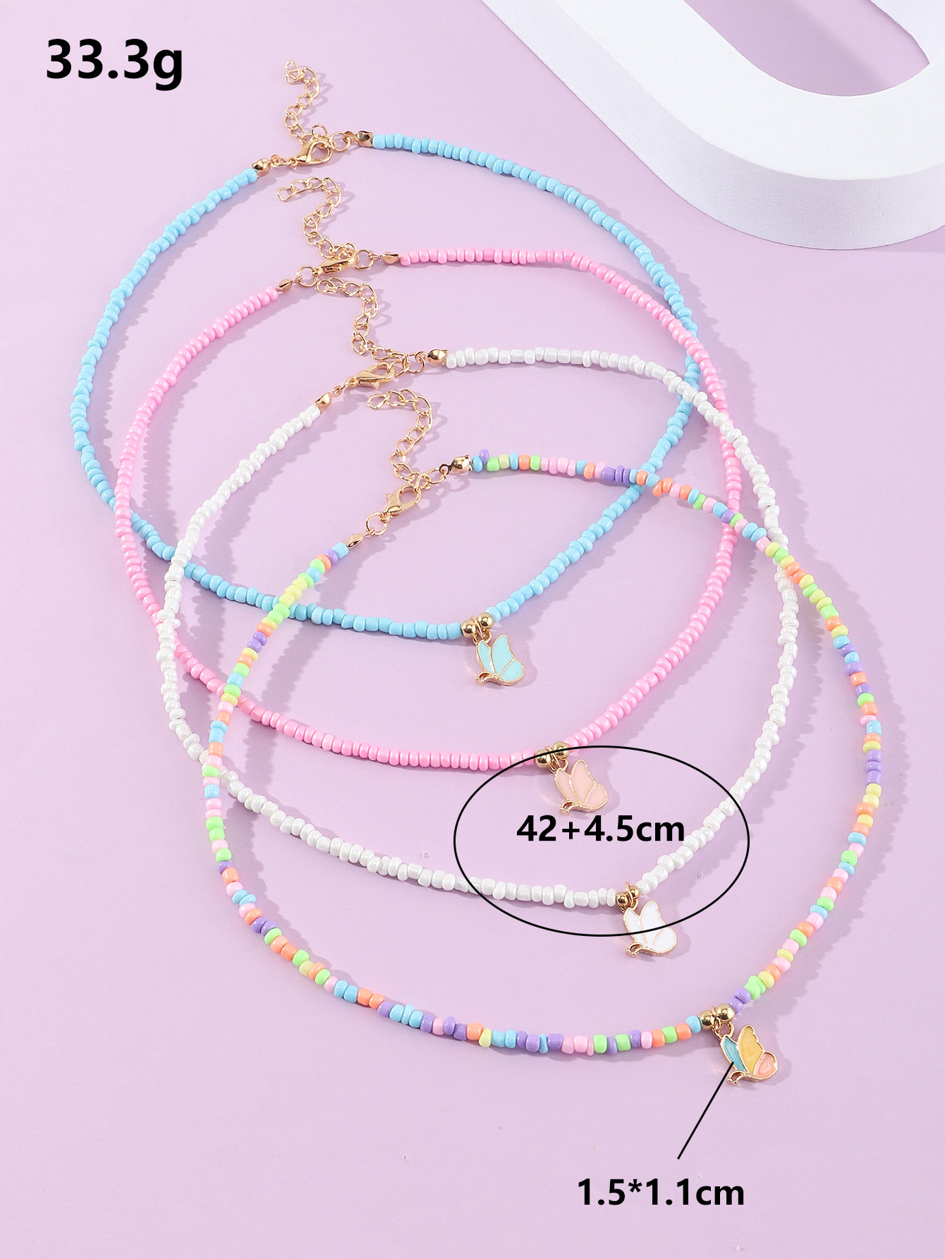 2022 New Bohemian Style Colorful Bead Butterfly Pendant Childrenu0027s Necklace Set