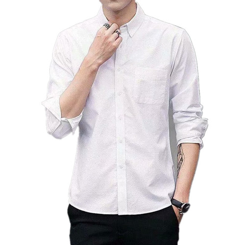 Autumn and Spring Men's Long-Sleeve Shirt Korean Style Straight Leg Solid Color Long-Sleeve Shirt Men's Casual Men's Clothing