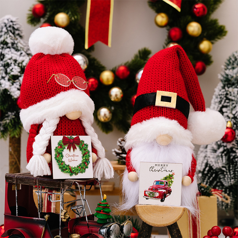 Creative new Christmas decorations Christmas hairball knitted hat Cuddle Rudolph doll_voghion.com