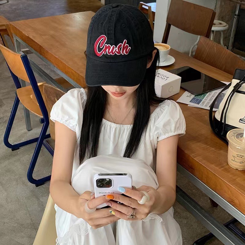 美式字母立体刺绣棒球帽子女复古水洗大头围显脸小休闲百搭鸭舌帽|undefined