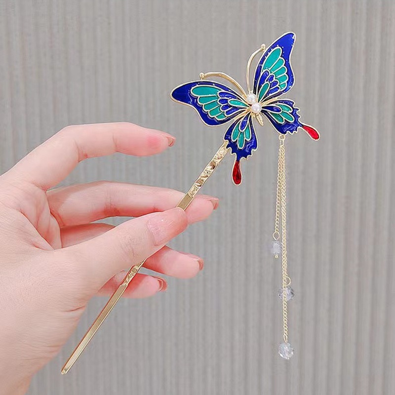 Retro Butterfly Metal Tassel Metal Beads Hairpin display picture 2