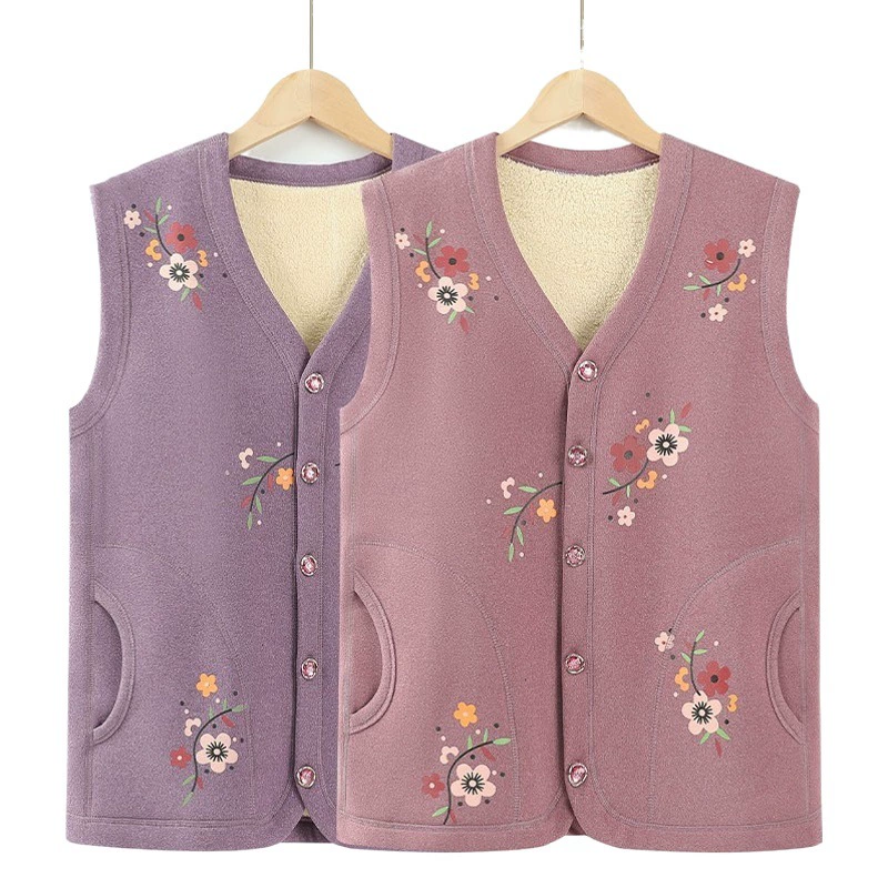 Жилет для среднего и пожилого возраста Теплый жилет для бабушки Мать Весна на флисовой подкладке Утолщенная верхняя одежда для старых и старых леди Свободная