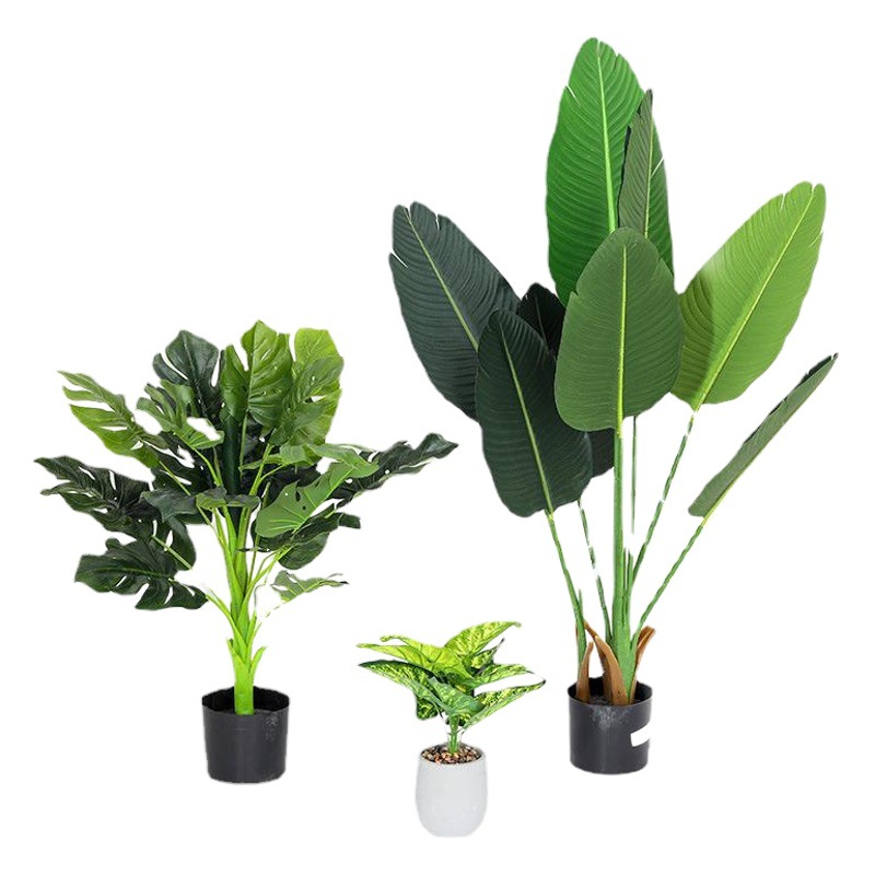 Árboles artificiales, plantas verdes artificiales, plantas en maceta, plantas grandes de interior para decoración, adornos de árboles falsos, ave del paraíso, plátano del viajero, venta al por mayor.