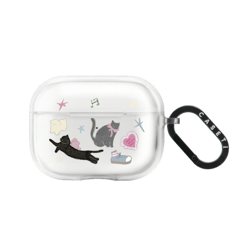 Forest Elk Black Cat Paradise Transparent Earphone Case for Apple AirPods Pro 3 with Ribbon Rabbit AirPods Forest Elk Black Cat Paradise Transparent Earphone Case for Apple AirPods Pro 3 with Ribbon Rabbit AirPods
