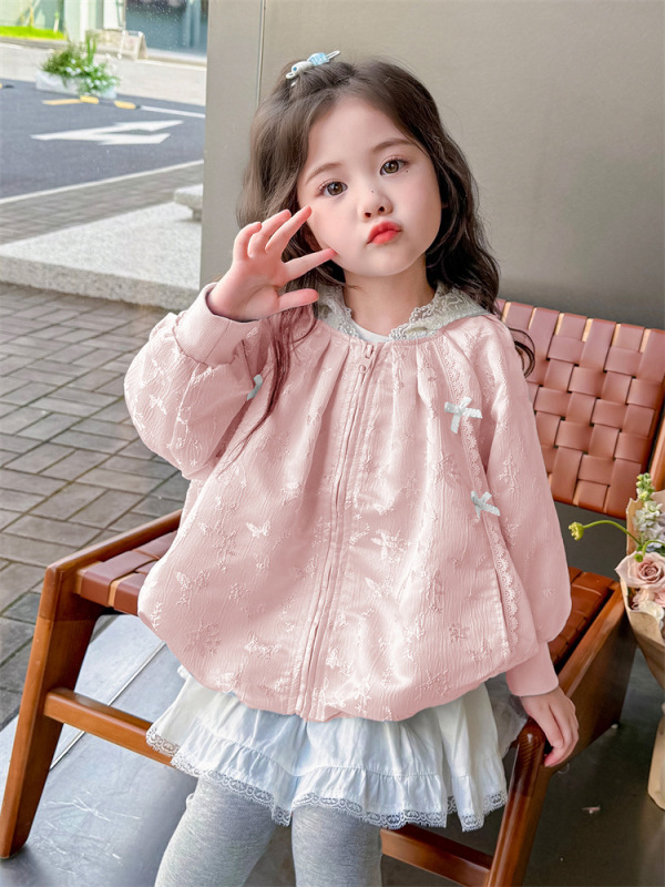 女童秋季蕾丝连帽外套2025新款洋气儿童甜美百搭秋装韩系休闲上衣|undefined
