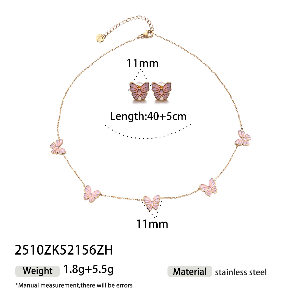Collar de acero inoxidable TENA Europa y los Estados Unidos lujo ligero nicho universal colgante de mariposa rosa cadena de clavícula no se desvanece mujeres transfronterizas