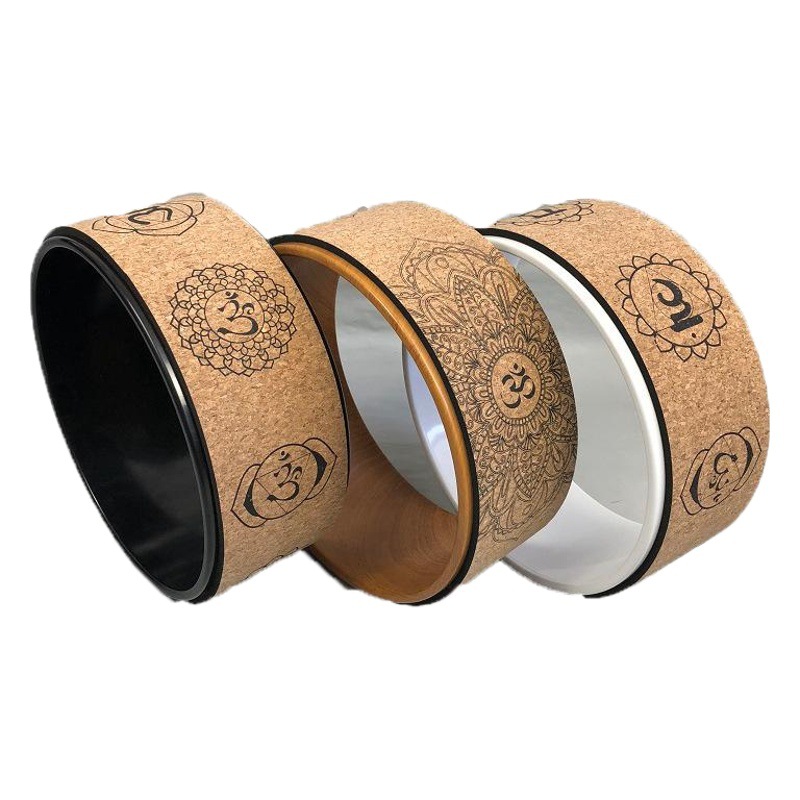 Ventas de fábrica corcho yoga calidad de la rueda de impresión de grano de madera de nuevo doblar equipo mujeres embarazadas auxiliar rueda de domo pilates anillo