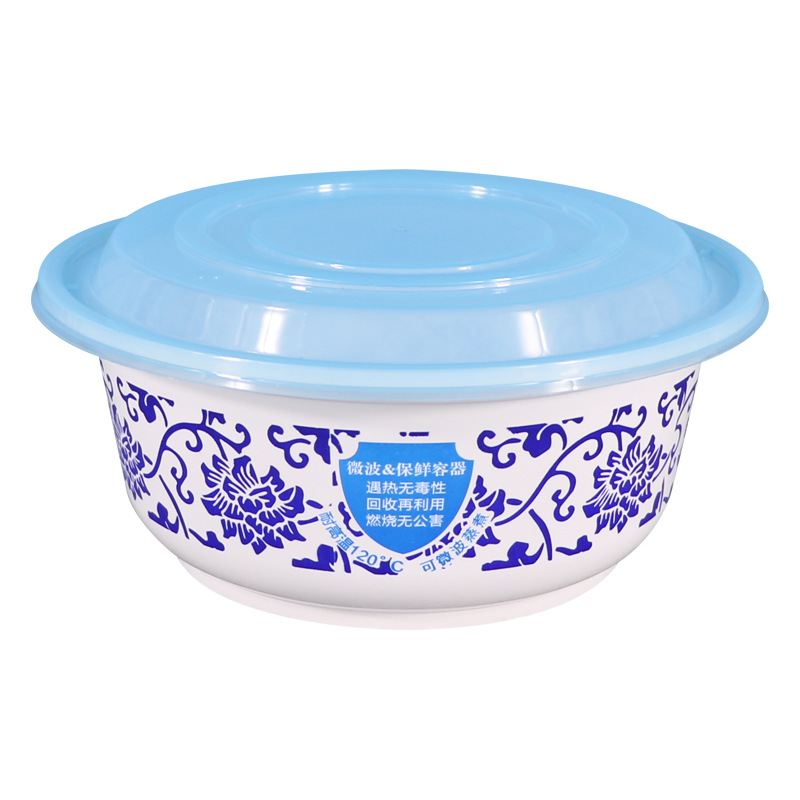 Fengyuan caja de almuerzo desechable redonda con tapa de gran capacidad Red Tazón de embalaje Tazón creativo azul y blanco tazón caja de almuerzo para llevar