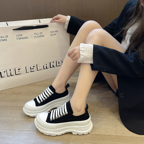Spring and Autumn new style canvas shoes for female students, fashionable sneakers, casual white shoes, low-top thick-soled couple models, men's shoes, foreign trade
