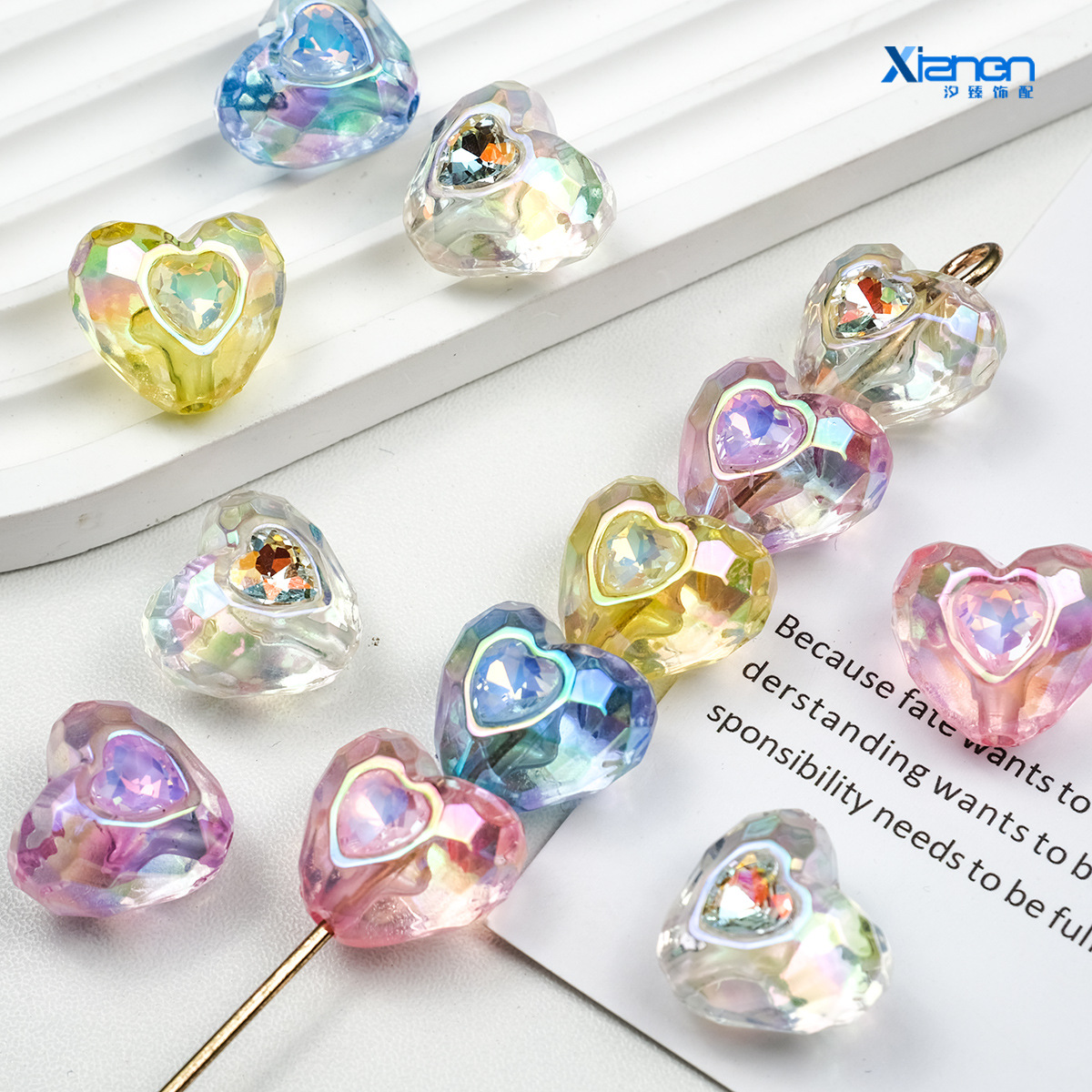 Transparent diamond acrylic bracelet heart shaped