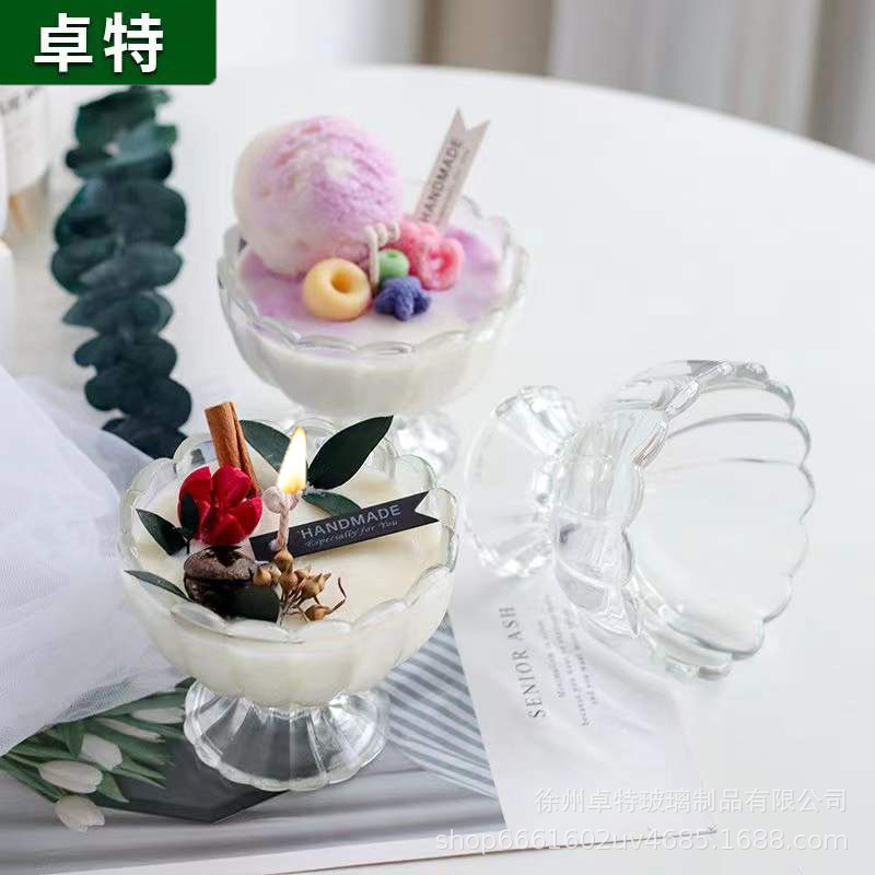 Explosive Ice Cream Aromatherapy Candle Cup Glass Container Candle Holder Transparent Candle Cup Indoor Romantic Candle Holder Empty Cup