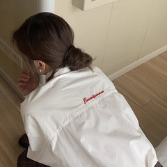 パーマフリーシリーズ ~ 「青春パーティー」純綿アルファベット刺繍シャツ女性春小柄デザイン感シャツ