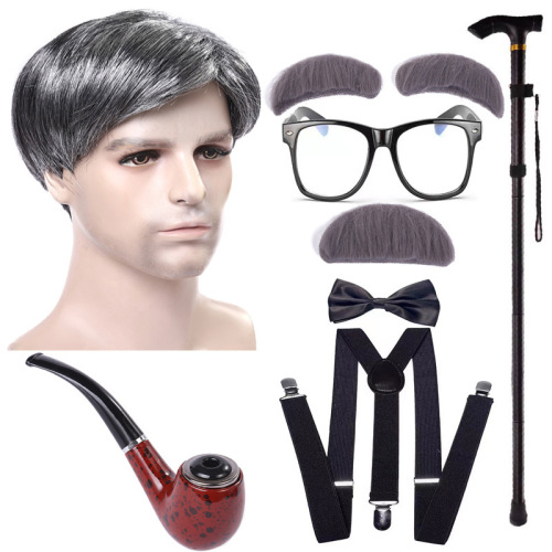 Halloween children's performance wig COS old man vest wig mustache old lady grandmother costume props