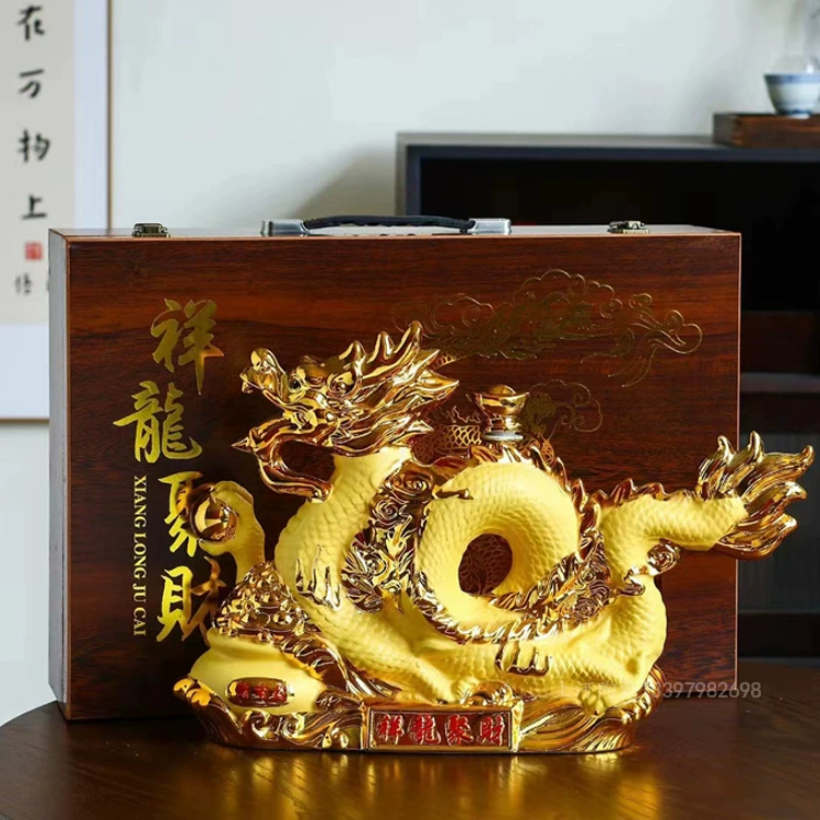 Керамическая бутылка для вина Zodiac Dragon, 3 Jin, 2.5kg упаковки, украшение для винного шкафа, матовое золото, пустая банка для ликера, горшок для вина, оптовая продажа