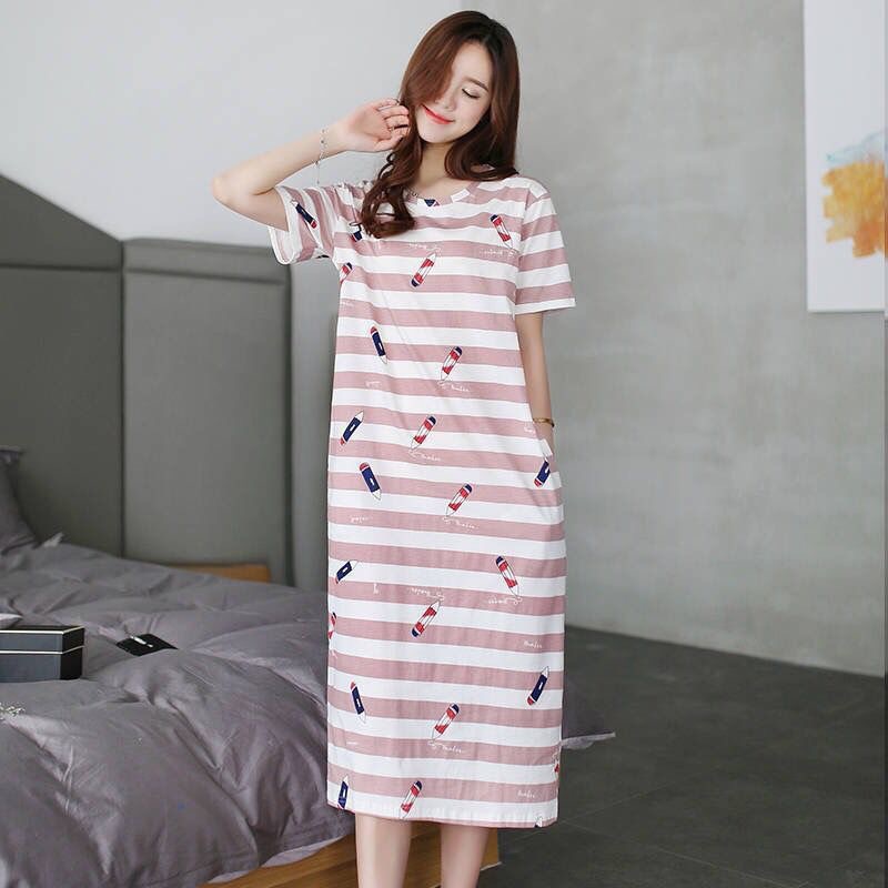 Camisón para mujer, talla grande de verano, pijamas de maternidad para primavera y otoño, nuevo estilo 2024, manga corta, fino, lindo, dibujos animados de verano.