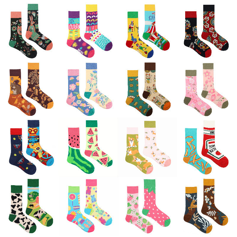 SMLSOX new AB asymmetric socks women's European and American personality sports high tube couple mandarin duck color tide cotton socks