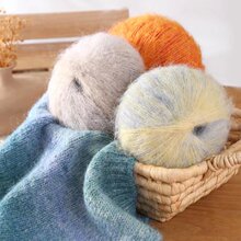 马海毛毛线渐变花式段染真丝马海手工编织毛衣DIY手工披肩毛线团