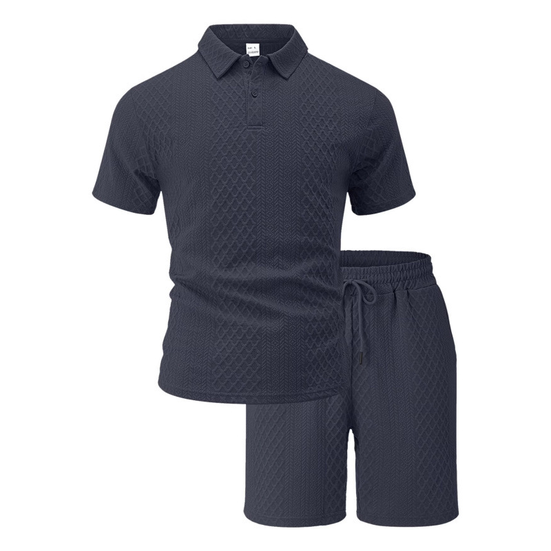 European and American New Style Short-Sleeved Men's T-Shirt Jacquard Fabric Lapel Polo Shirt Two-Piece Set Cross-Border Casual Sports Suit Men's Clothing