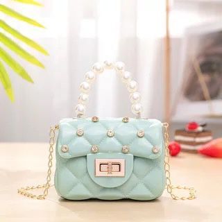 Mini bolso de cadena estilo perlas y rombos, diseño pequeño y de gelatina – bandolera de moda 2021, venta exterior.