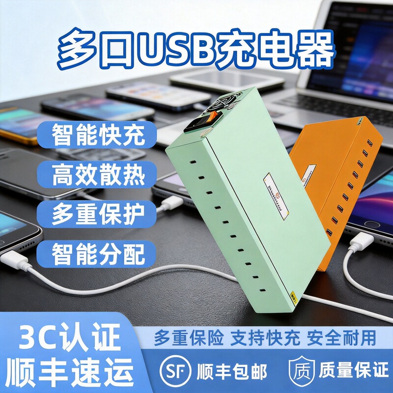 2026 New Desktop Charging Station 3C Certified Multi-Port USB Charger Fast Charging for Mobile Phones and Tablets with High Power
