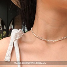 西西里 泰国 925银素银碎银锭子项链锁骨链choker ins风时尚单品