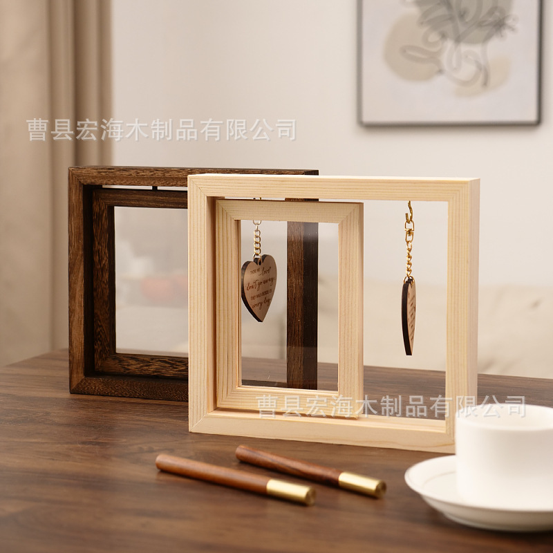 Cross-border wooden photo frame postcard photo solid wood photo frame rotatable desktop decoration pet commemorative photo frame