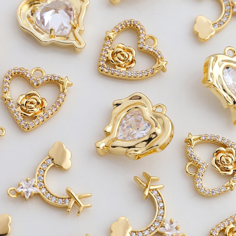 4g Weight Pendant Jewelry Making Type 1 Piece 14*14mm 15*16mm Copper Zircon Clouds Heart Shape Rose Pendant