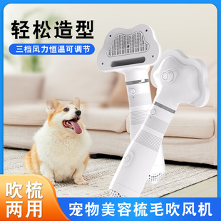 Two-In-One Pet Hair Dryer for Cats, Hot Air Cleaning All-In-One Blow Drying Comb for Dogs to Open Knots, One-Click Hair Removal Pet Comb