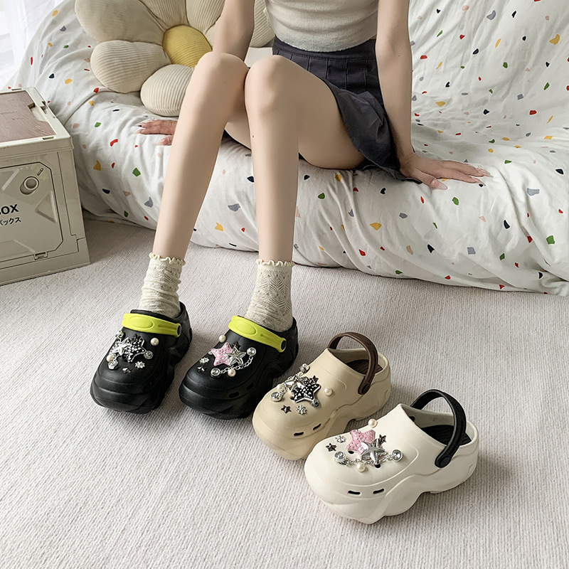 Hole Shoes Women's Summer Outer Wear Shoes Sandals and Slippers with Cartoon Thick Sole Increased 5-6cm Non-slip EVA Baotou Slippers