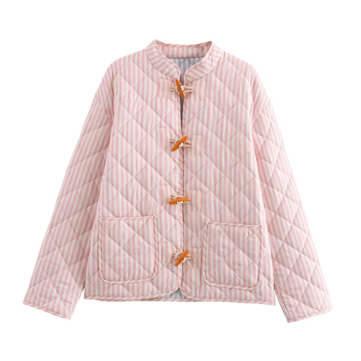 Women's clothing 2024 autumn/winter new street fashion striped quilted cotton jacket_voghion.com