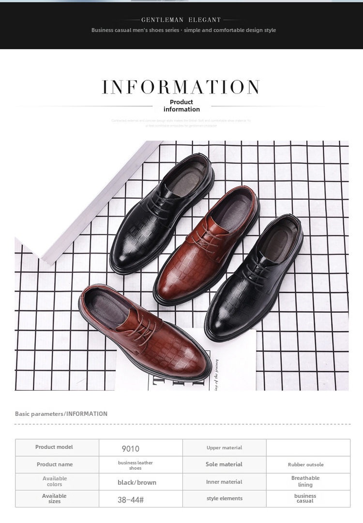 Leather Shoes Men's Business Dress Casual Trendy Shoes Spring British Groom Korean Cross-border Soft-soled Wedding Shoes Breathable_vogvips.com
