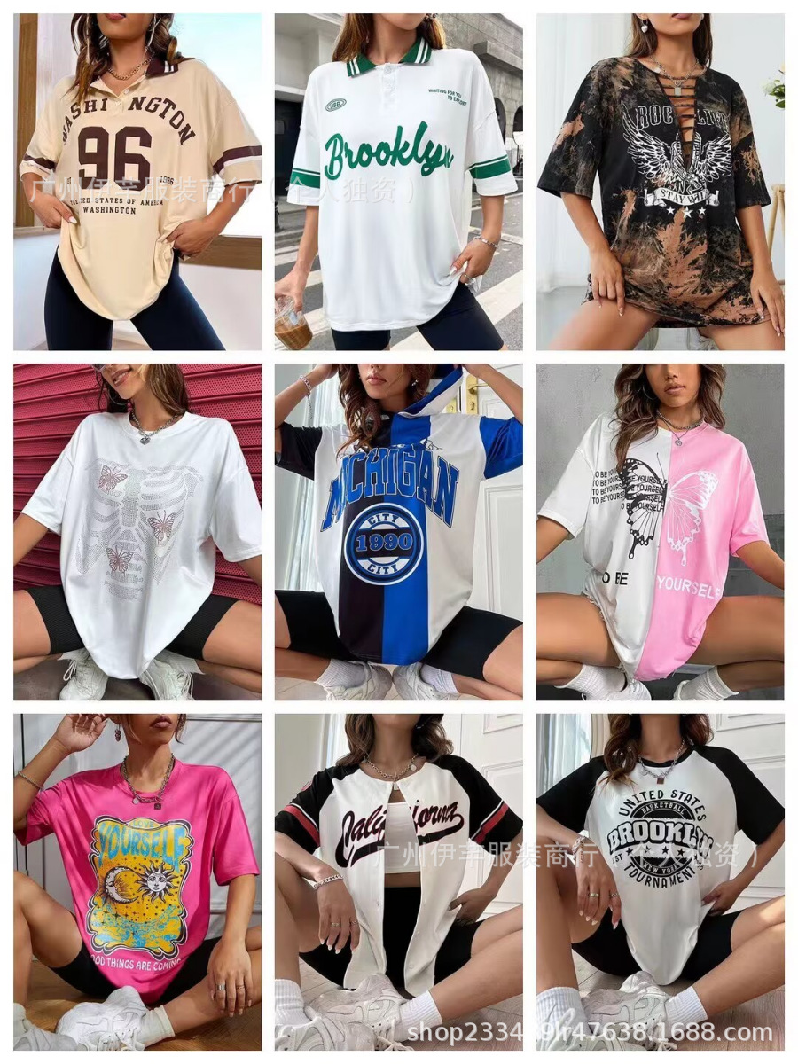 Women's T-shirt top available跨境女士印花T恤上衣新款现货批发