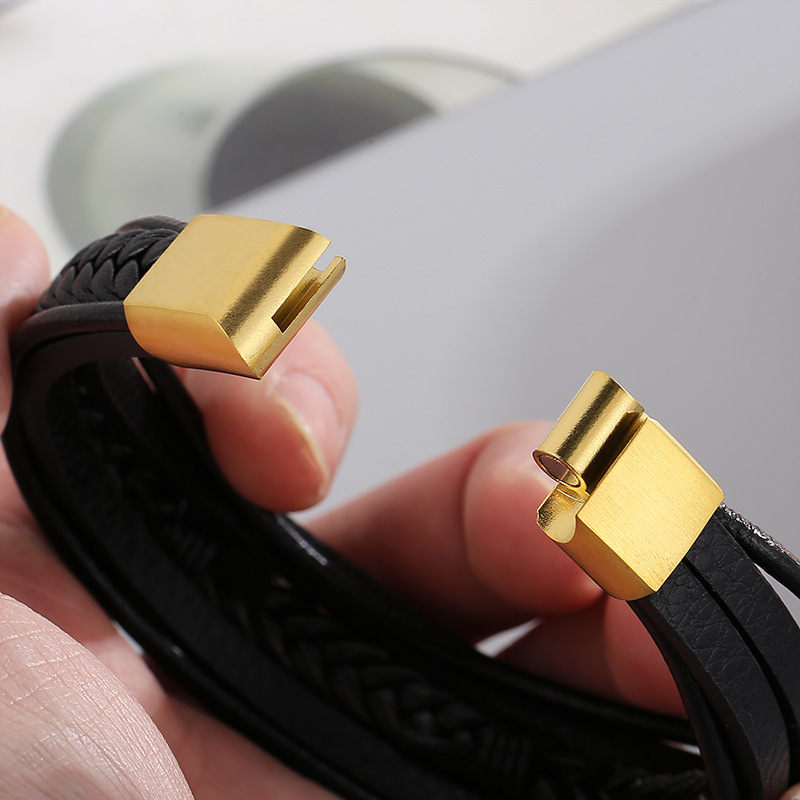 1 Piece Fashion Feather Stainless Steel Leather Patchwork Menu0027S Bangle