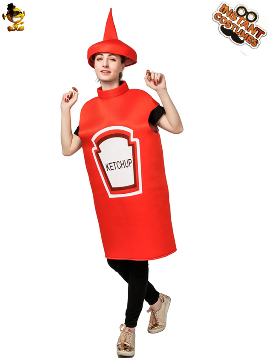 Halloween adulto hombres y mujeres pareja mostaza salsa de tomate traje adulto divertido juego de rol traje de escenario