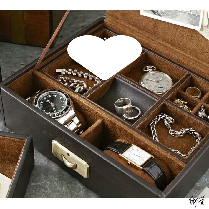 男士首饰收纳盒包装盒饰品盒衣帽间格子耳钉一体圆形盒套少女锦盒