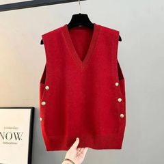 马甲女士新款春秋宽松外穿针织背心V领毛衣外套坎肩冬季马夹上衣