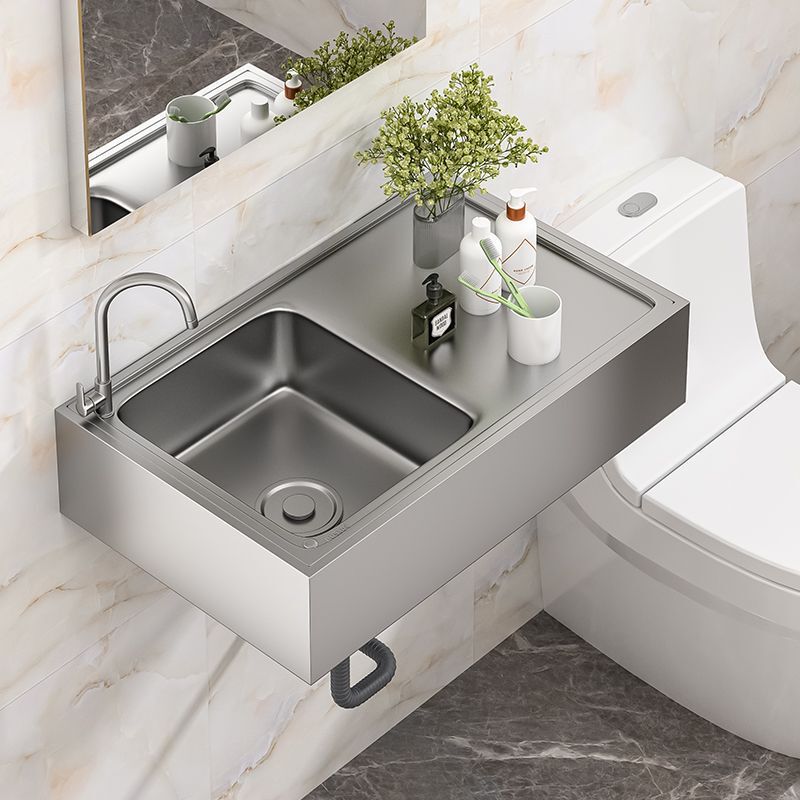 Commercial Kitchen Sink Wall-Mounted Stainless Steel Wash Basin with Stand Integrated Dishwashing Sink Household Large Single Sink