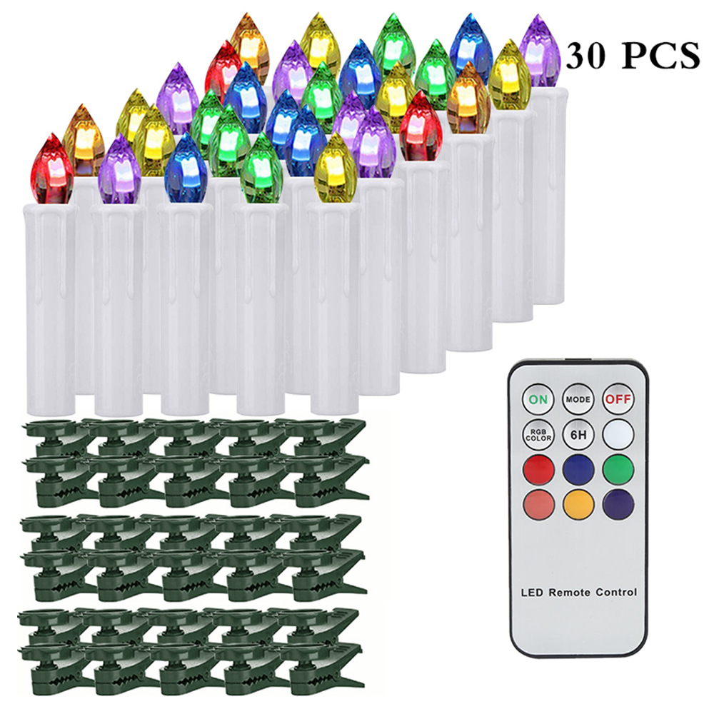 Vela electrónica RGB con temporizador y control remoto para decoración de cumpleaños y festividades, vela navideña, luz LED de plástico simulada, transfronteriza